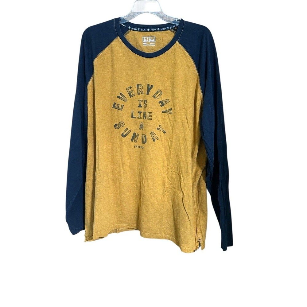 FAT FACE T-Shirt 3X Blue/yellow Men's Raglan 100% Cotton Casual Long Sleeve
